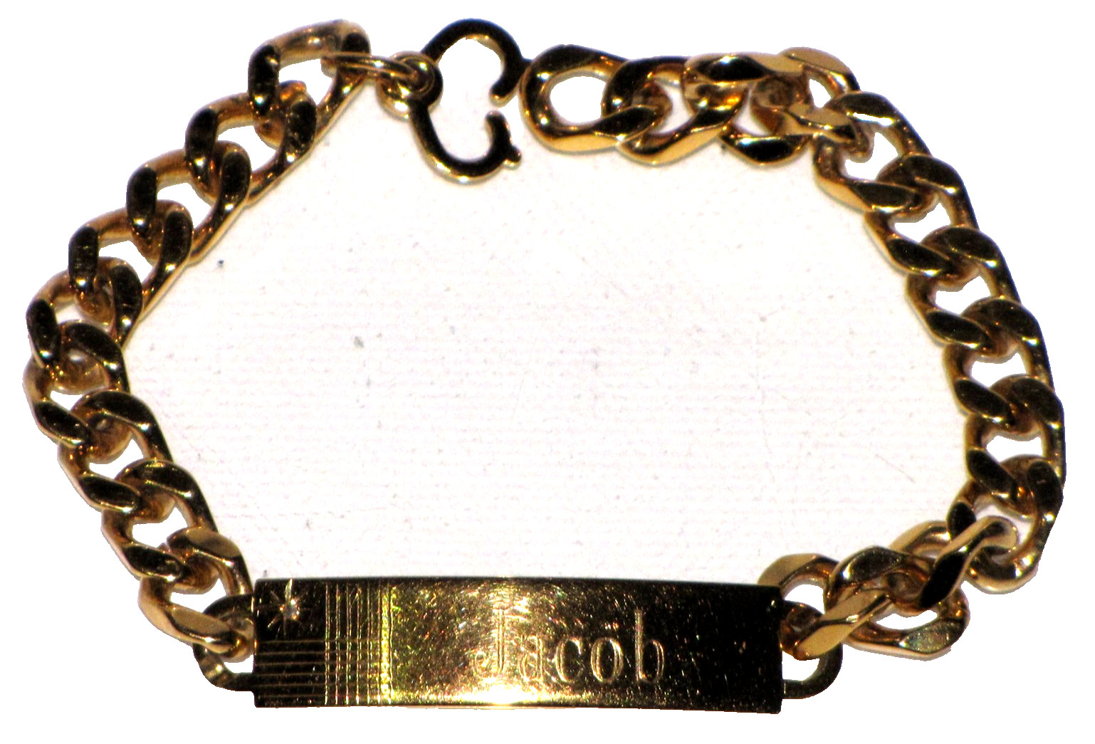 Vintage Speidel USA Personalized ID Bracelet Gold Tone Diamond Accent Mens