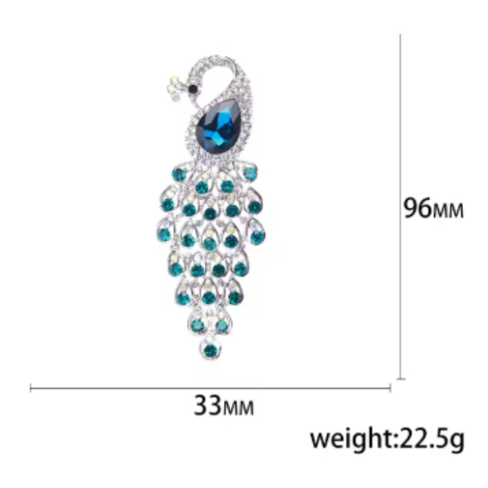 Vintage Style Peacock Bird Blue Rhinestone Crystal Cyan Bird Brooch Pin Pendant