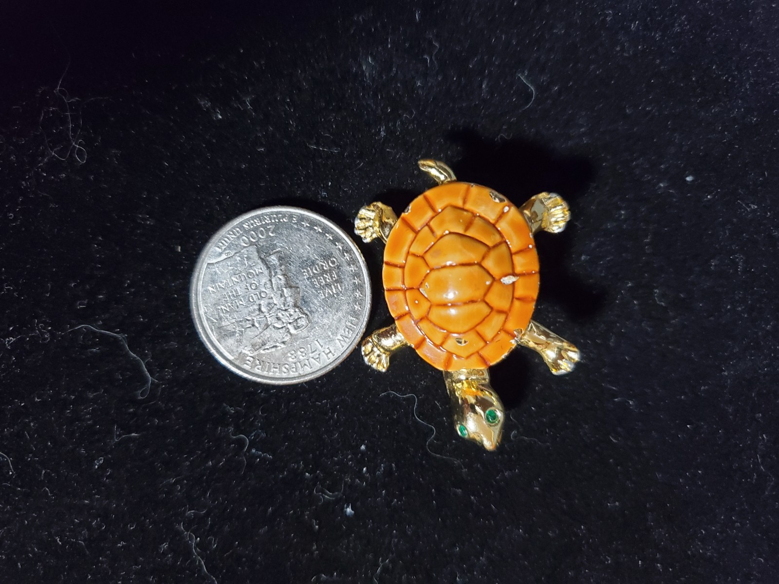 Vintage Unique Gold Tone Turtle Tortoise Pin Brooch Gemstone Unisex Gift Adult