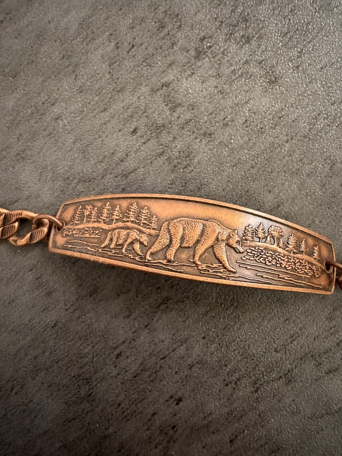 Vintage Copper Bar Bear Plate Tag Curb Link Chain, Men Bracelet – preowned