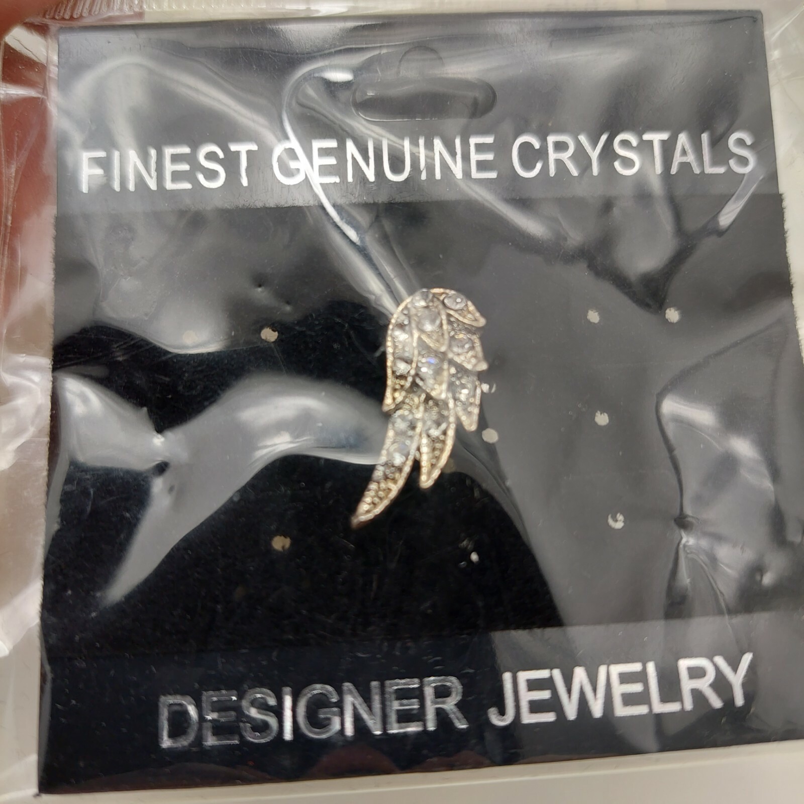 Angel Wing Pin crystal goldtone nickel lead free set of 2 carded