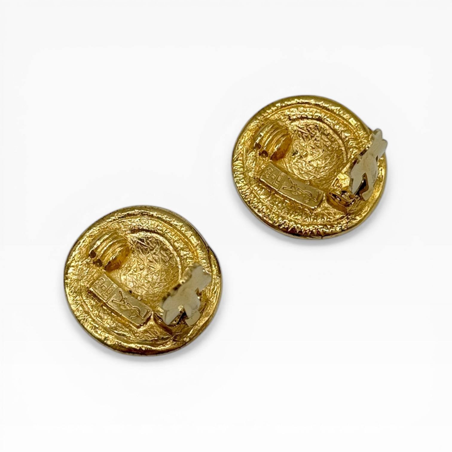 Vintage Yves Saint Laurent Gold Tone Clip On Earrings France 1980s