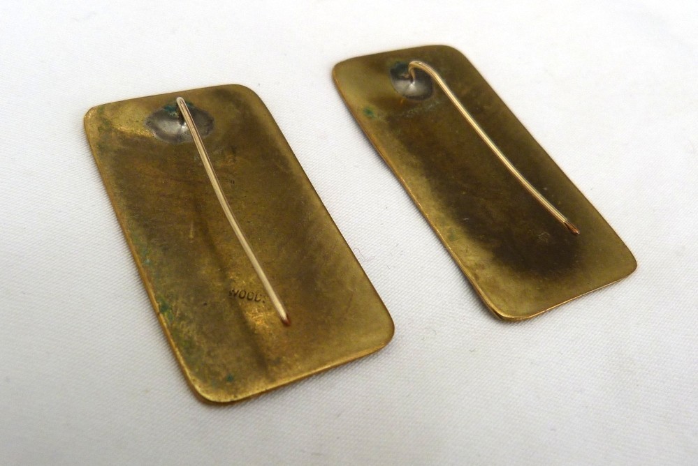 1 5/8″ VINTAGE PHYLLIS WOODS MIXED METAL STERLING SILVER BRASS ARTISAN EARRINGS