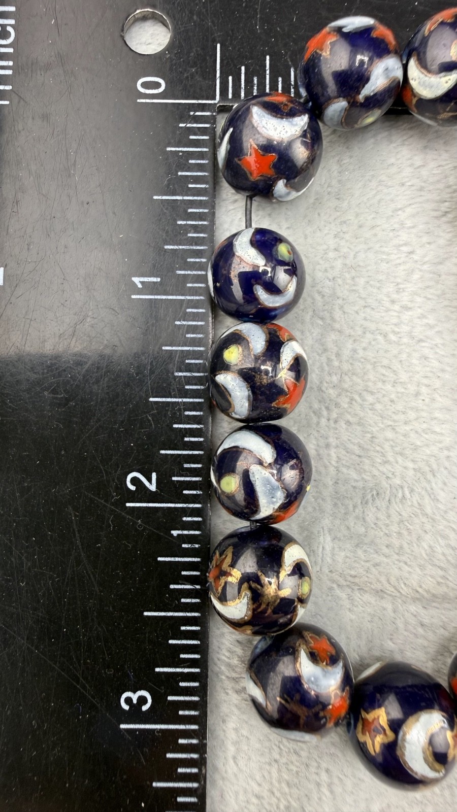 Vintage Glass Beaded Bracelet Stretch Marble Star Moon Sun Celestial 6.5”