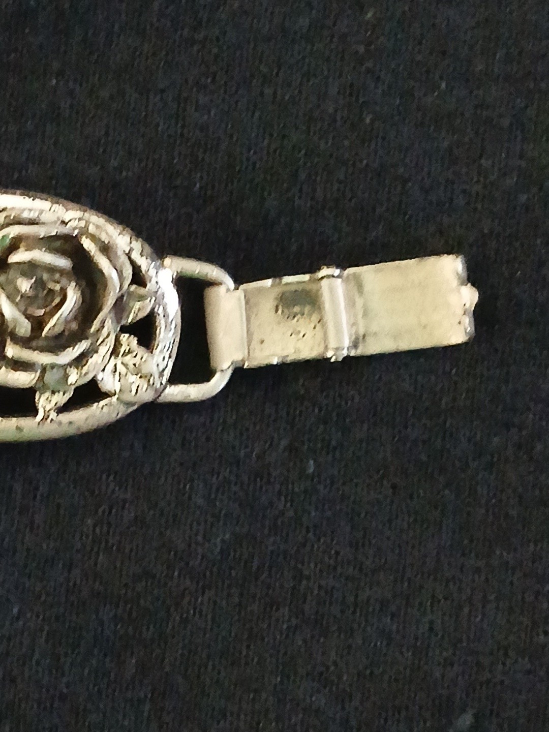DANECRAFT Vintage Sterling Silver Floral Rose and Leaf Oval Link Bracelet RARE *