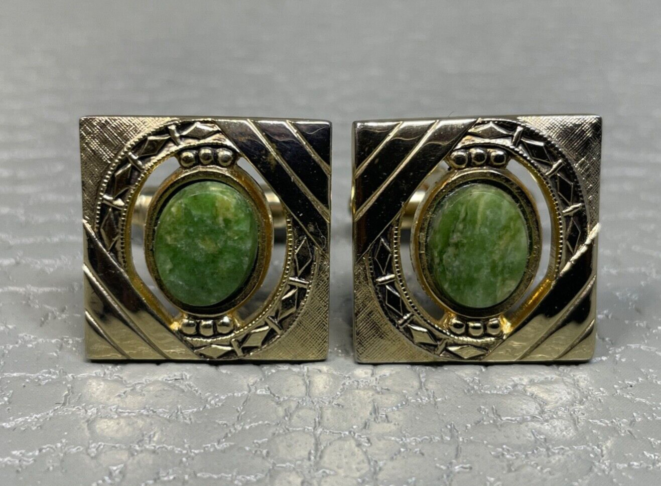 Vintage Jade King’s Crown Yellow Gold Plated Cuff Links