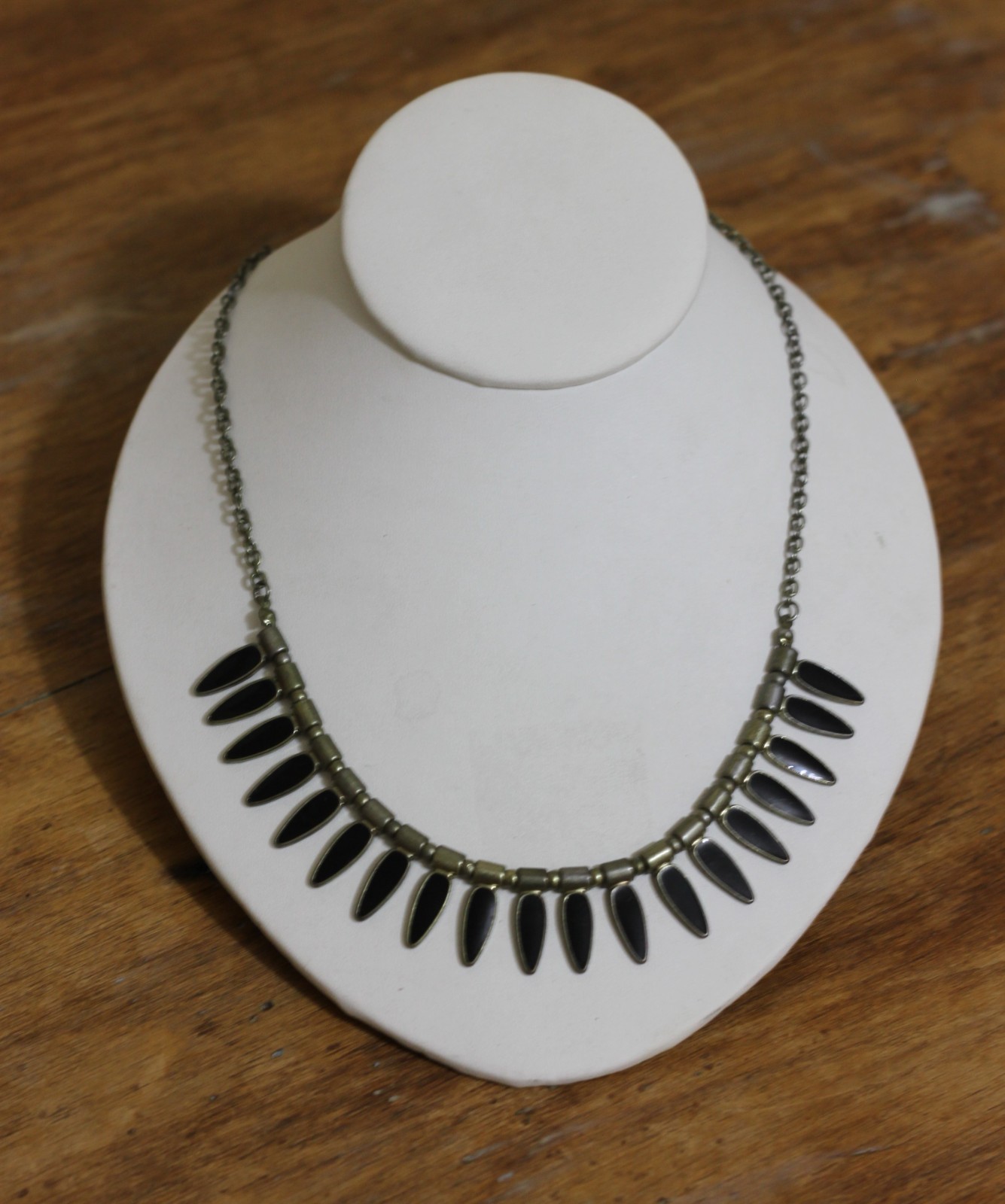 Vintage Sterling Silver Black Onyx Bib Necklace Dangle Fringe 22 g