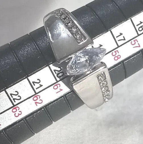Solitaire Ring Pave Cubic Zirconium Silver Tone Size 8.75 New Formal Elegant