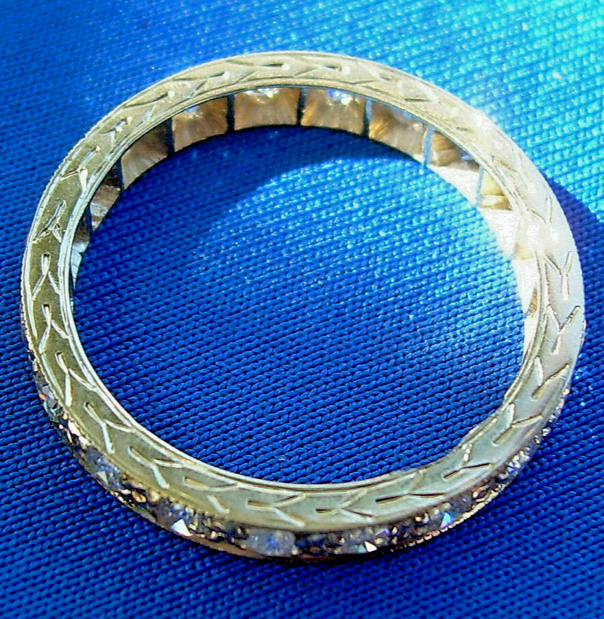 ORIGINAL EARTH MINED DIAMOND Deco Wedding Band SOLID 14K GOLD Eternity Ring 9.5