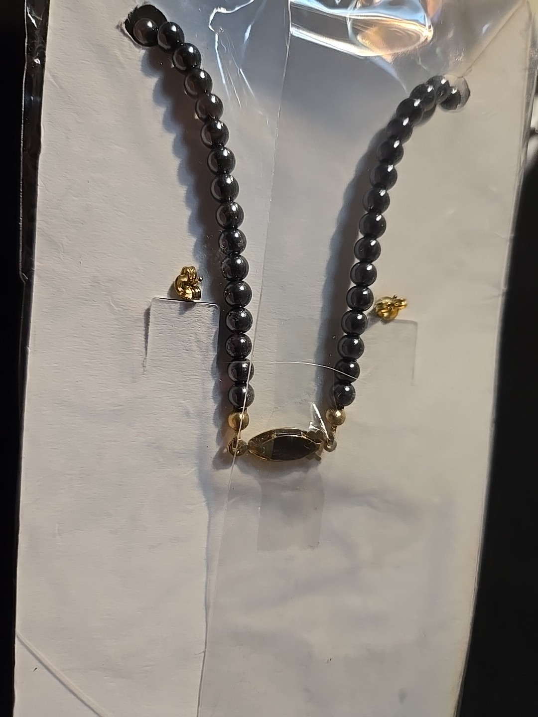 Vtg Hematite Necklace Bracelet Earrings Set Healing Peace Lot Fashion Jewelry