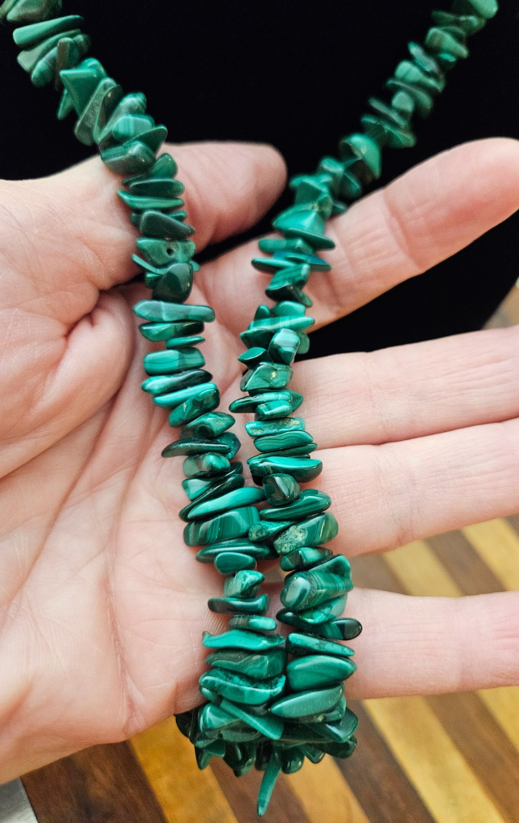 Vintage Malachite Chunks & Chips Nugget Necklace Screw Closure 25in 109gm