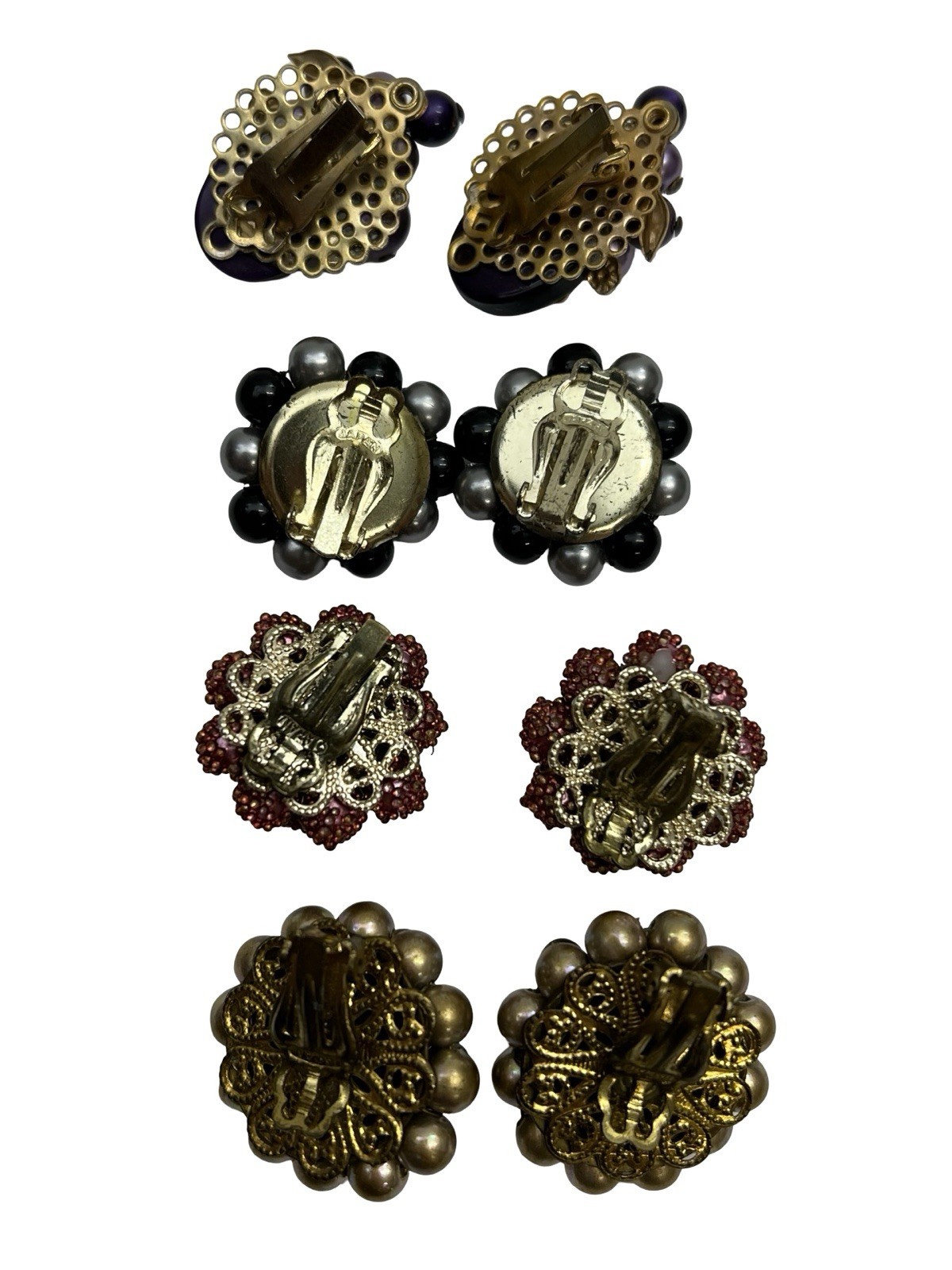 Vintage Costume Jewelry Clip On Earrings Trifari Japan Hong Kong Lot of 14