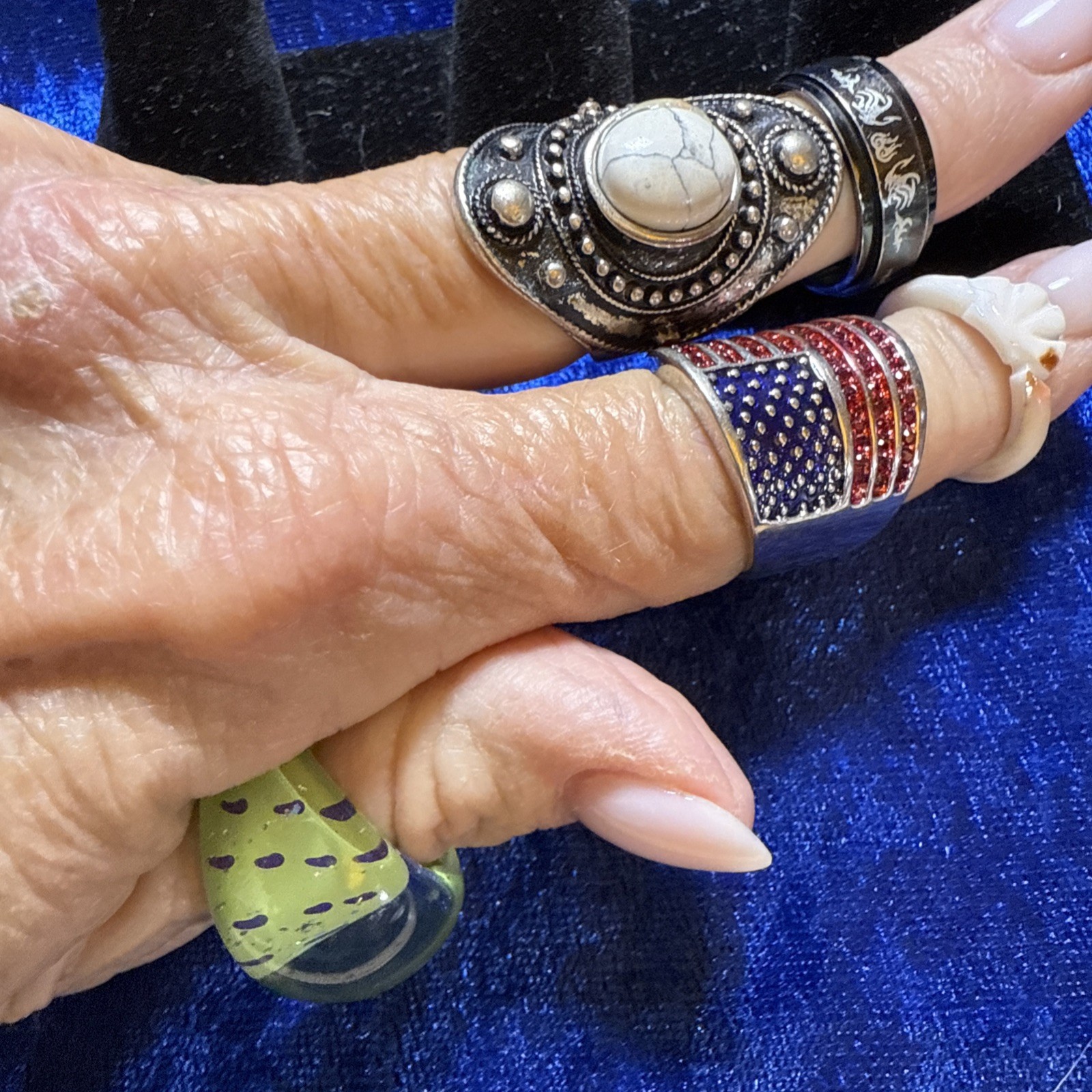 Vtg Lot of 5 Assorted Styles Sizes Materials Rings Fashionable Good