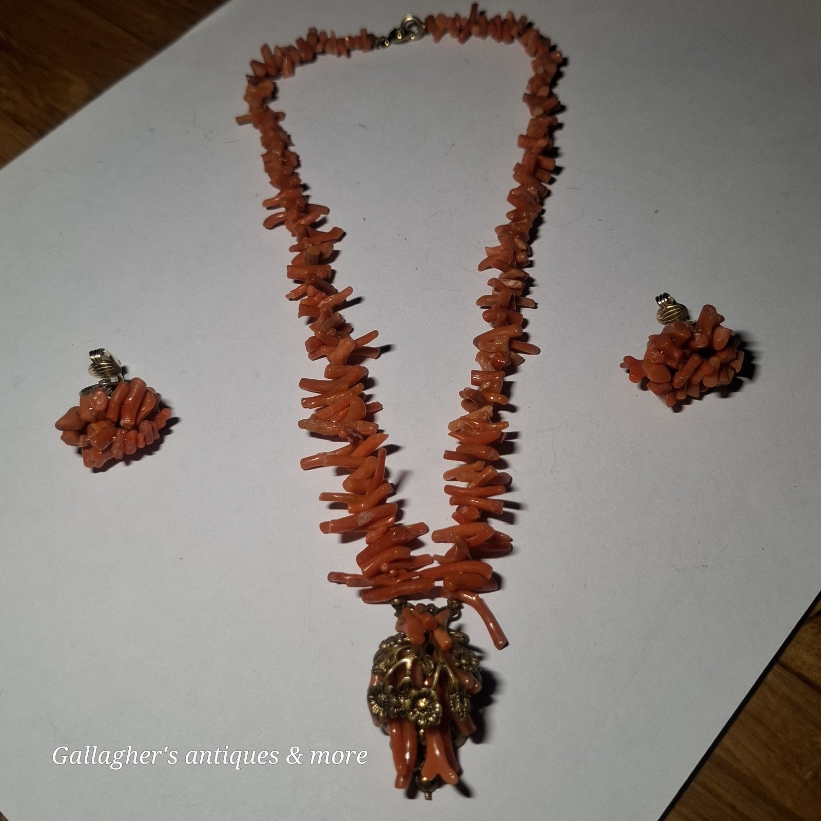 Beautiful Miriam Haskell Stick Pink Coral Necklace Grape Bunch Earrings Set 123