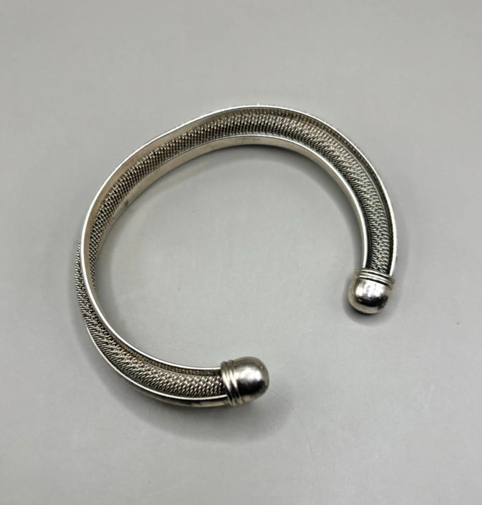 Sterling Silver Mesh Cuff Bracelet 925 Open Bangle Rope Weave 29g Vintage