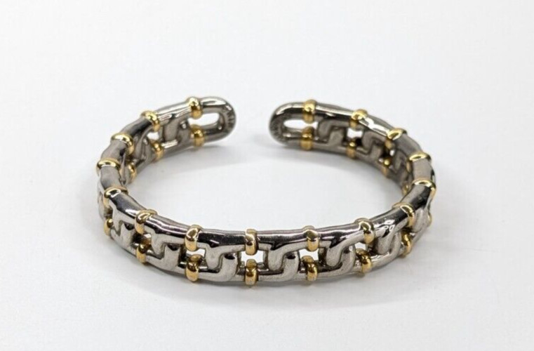 VTG Joan Rivers Gold Silver Tone Chain Link Flexible Cuff Bracelet 3/8″ Wide
