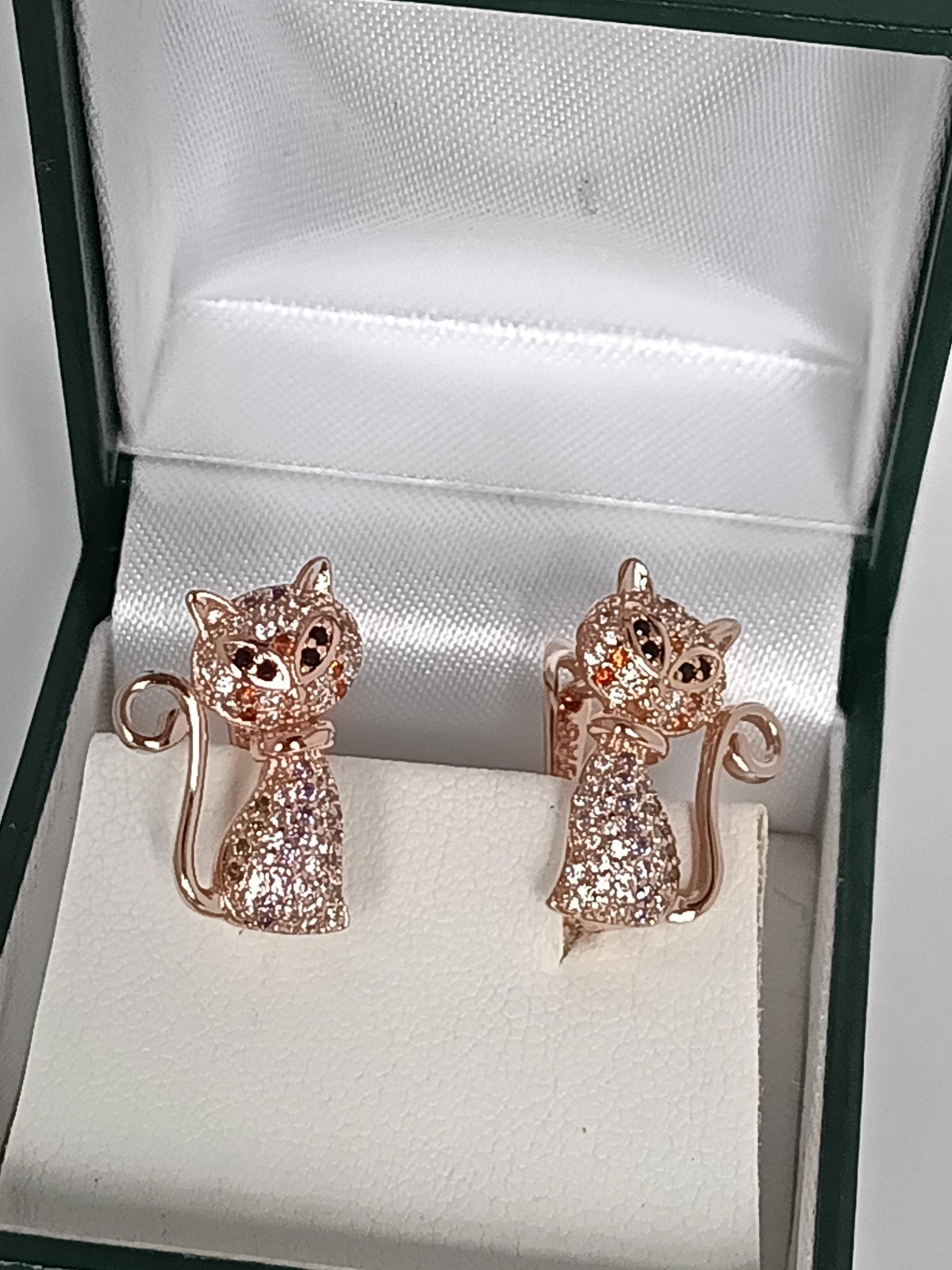 Vintage 1990-s 14 Ct Rolled Gold Cat Zircons Earrings-Hallmarked 585 RG