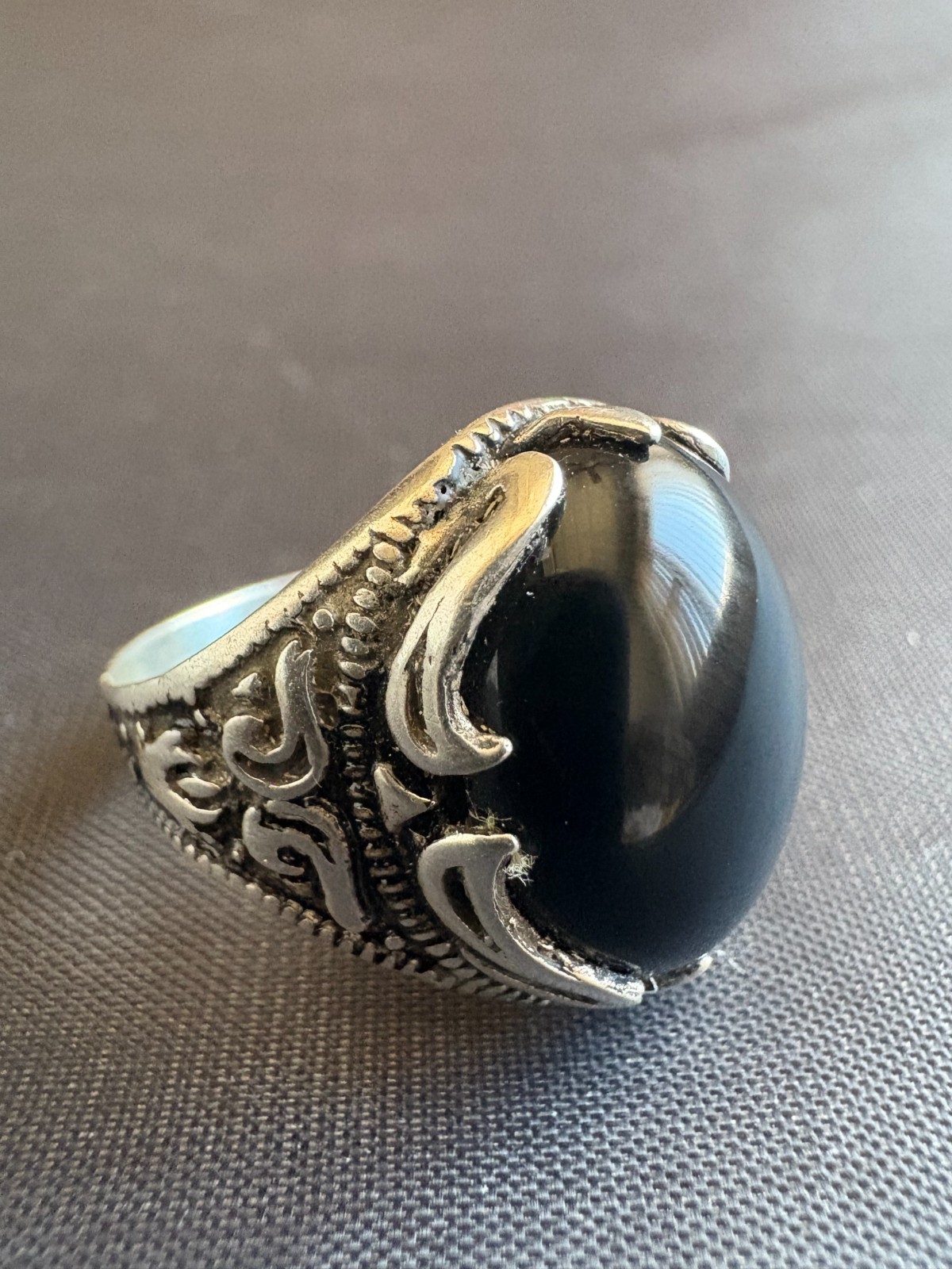925 Sterling Silver Ring Black Zircon Ring Handcrafted Silver Ring Size 9.5 US