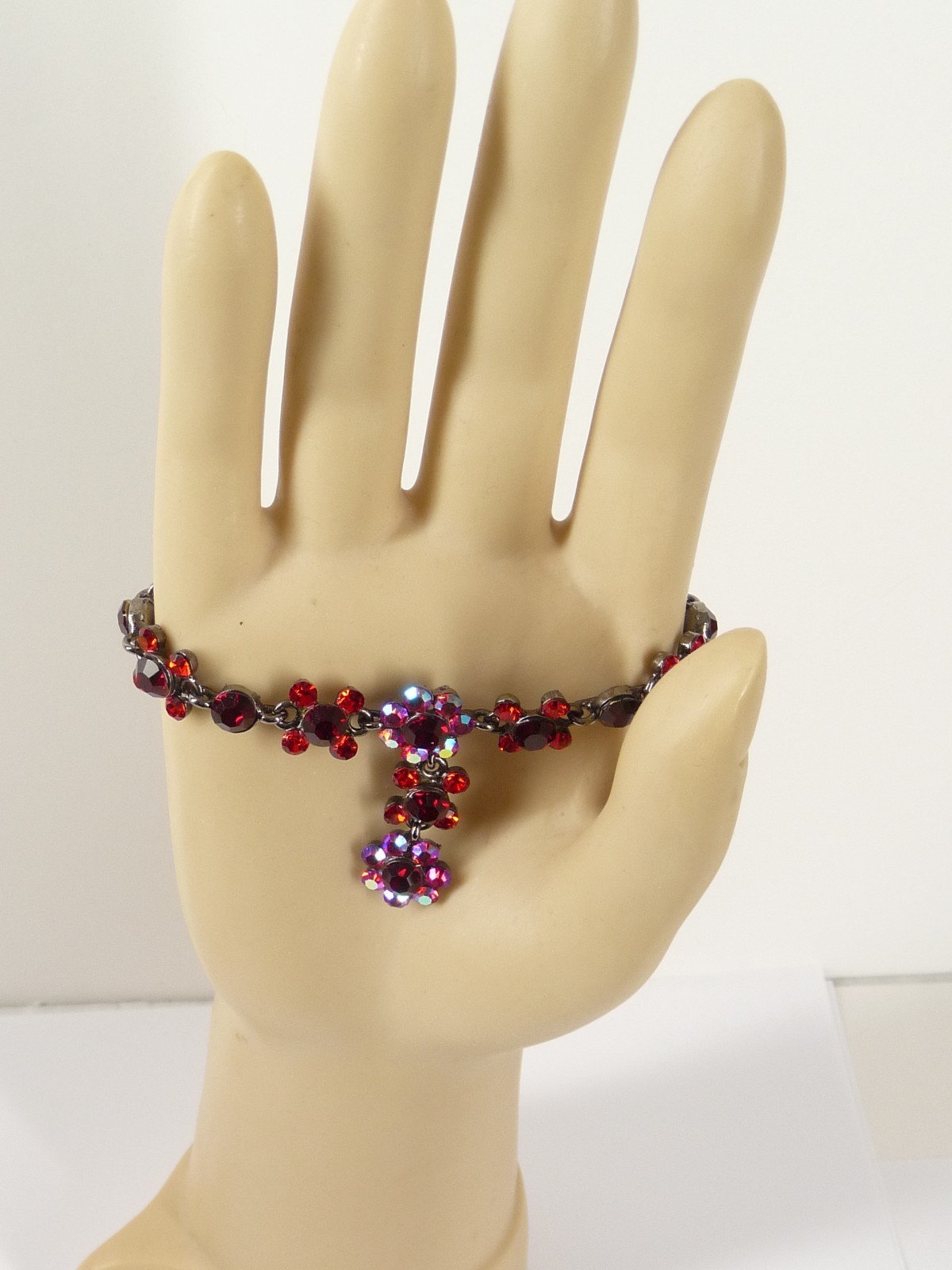 SNK Signed Bracelet Red Crystal Rhinestones 8.5 inches USA Seller