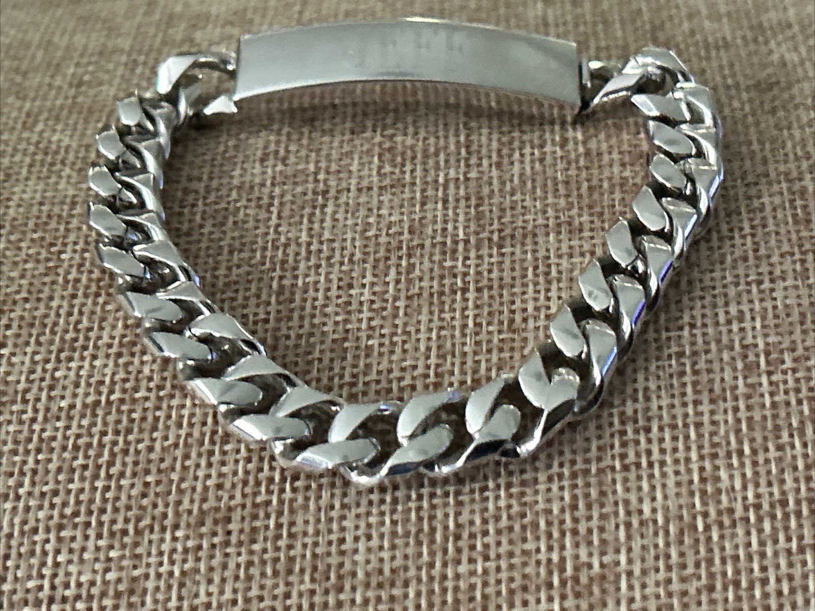 VTG Speidel ID Bracelet RHODIUM Plated Large Curb Cuban Link Inscription JEFF