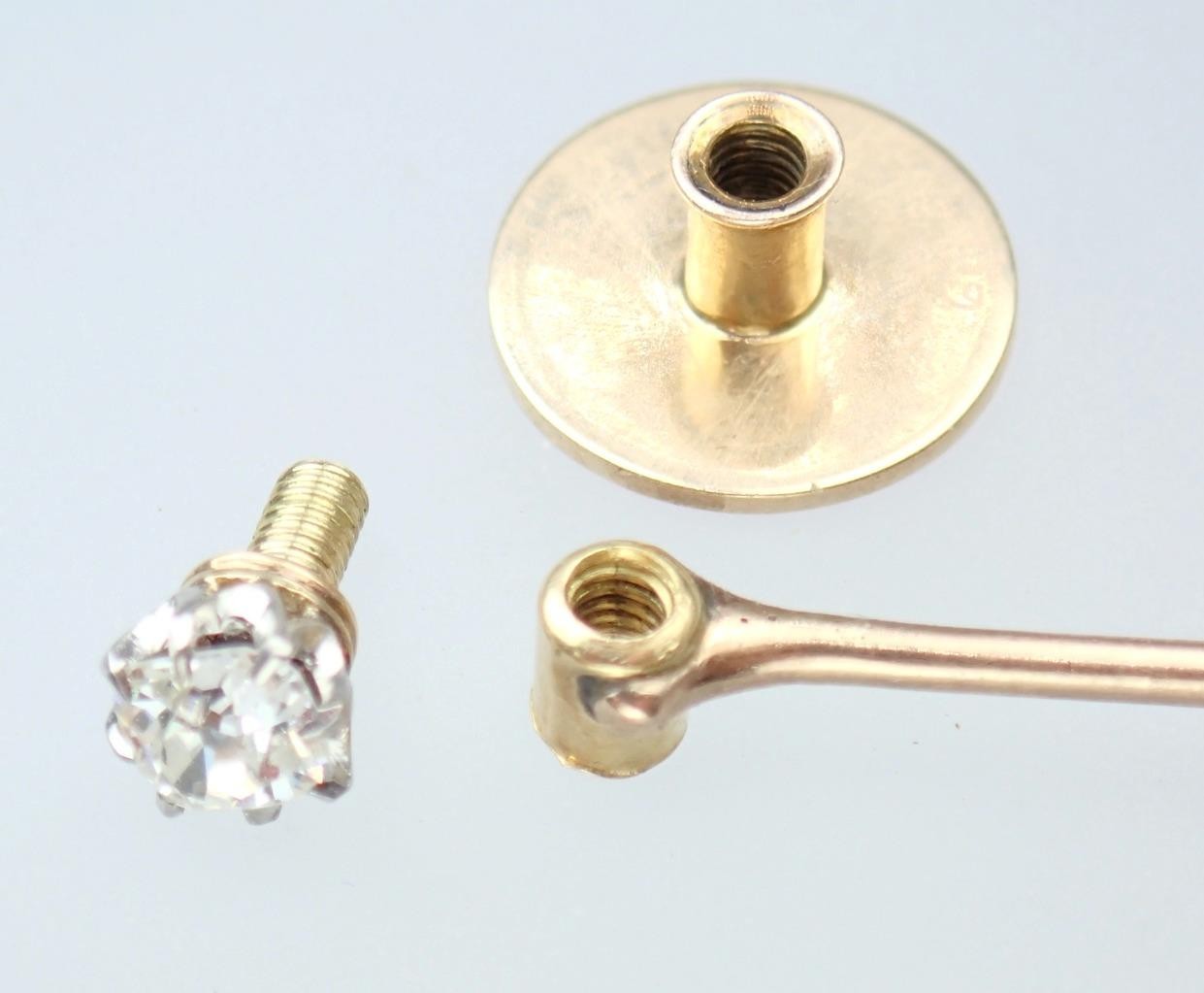 Pretty Antique Victorian 12K Gold Old Mine Cut Diamond Collar Stud Stick Pin Box