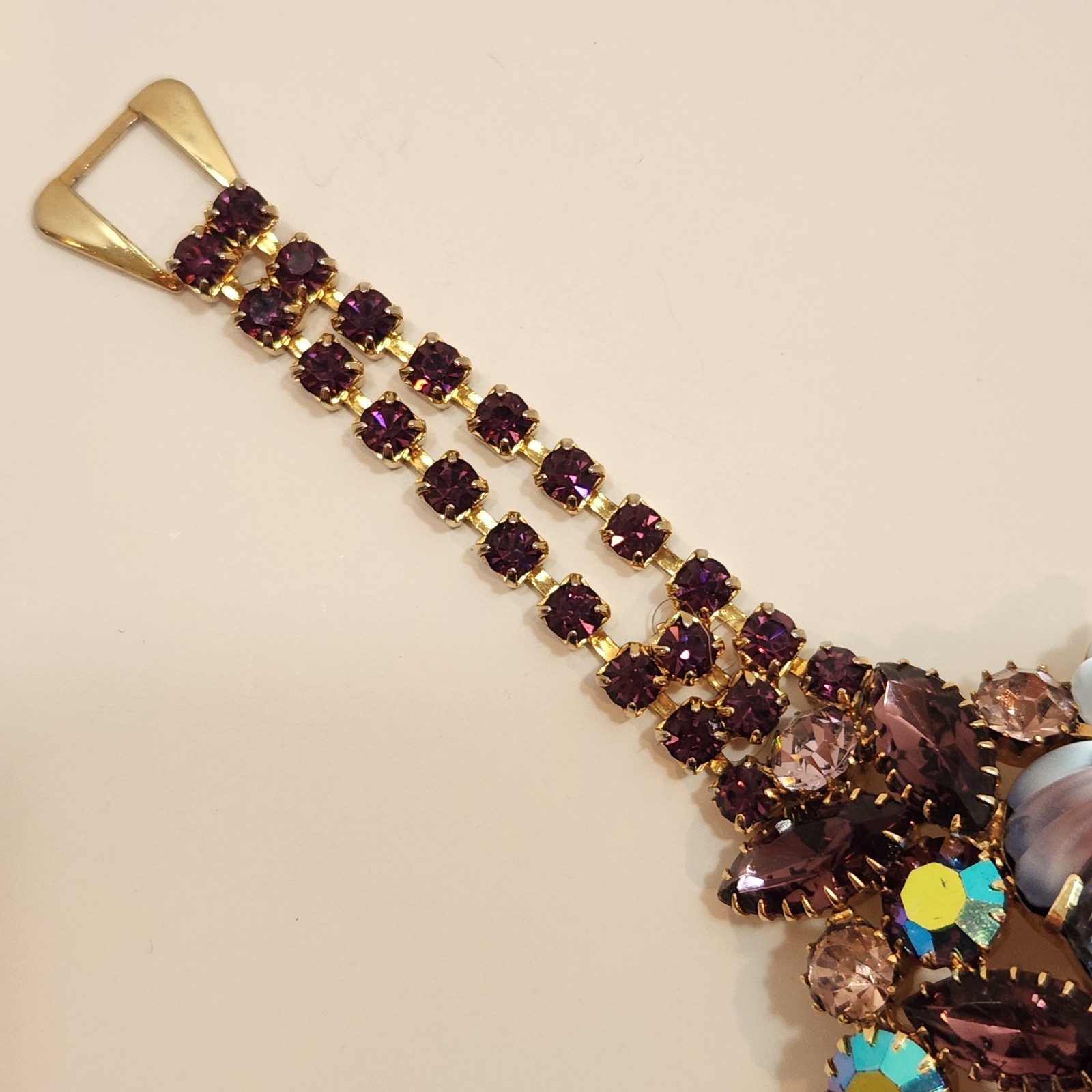 Vintage Edlee Amethyst Purple Molded Glass/Rhinestone Bracelet & Earring Set
