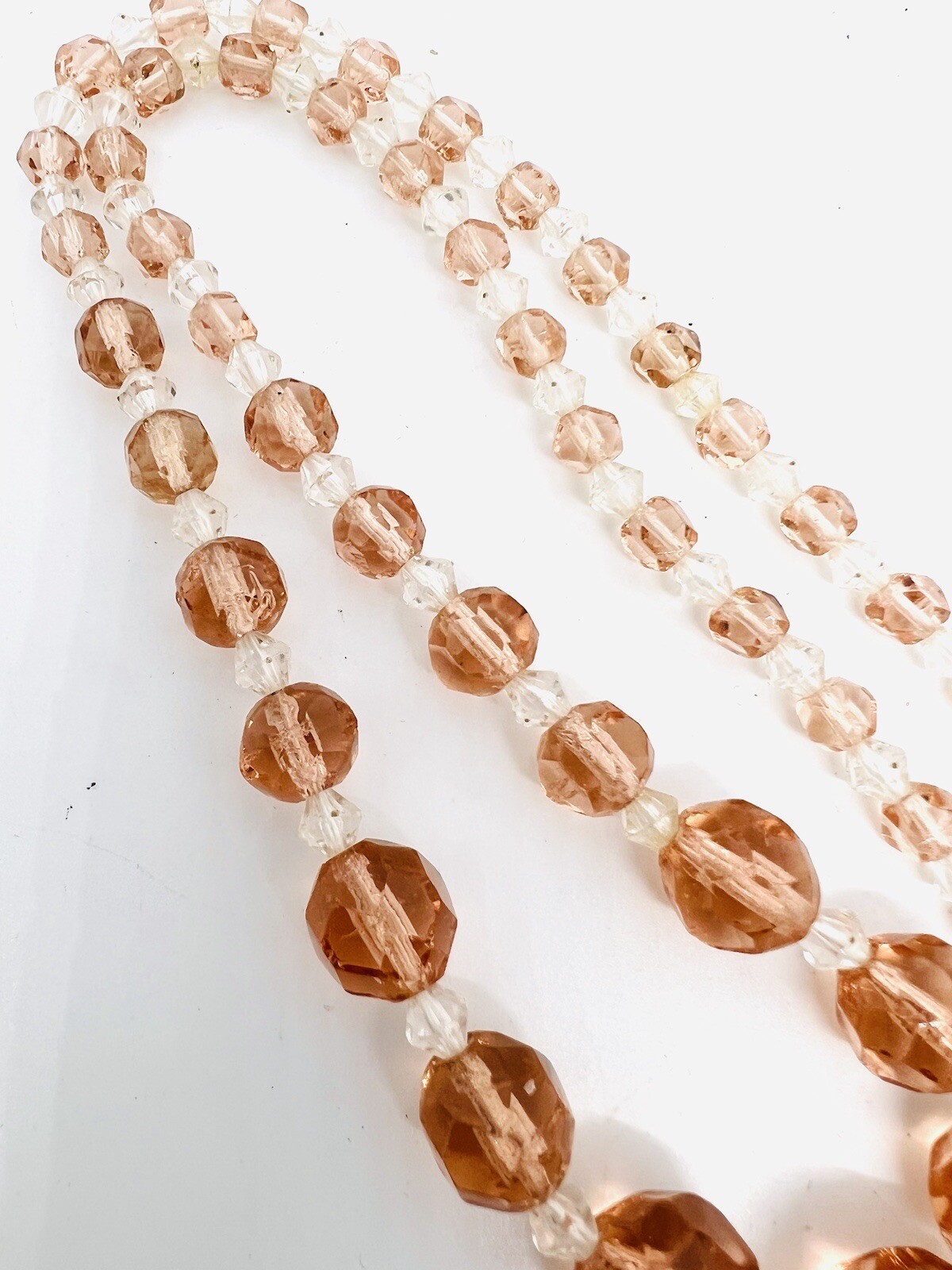 Art Deco Faceted Pink & Clear Glass Beaded Necklace 21 Inches Vintage Jewelry