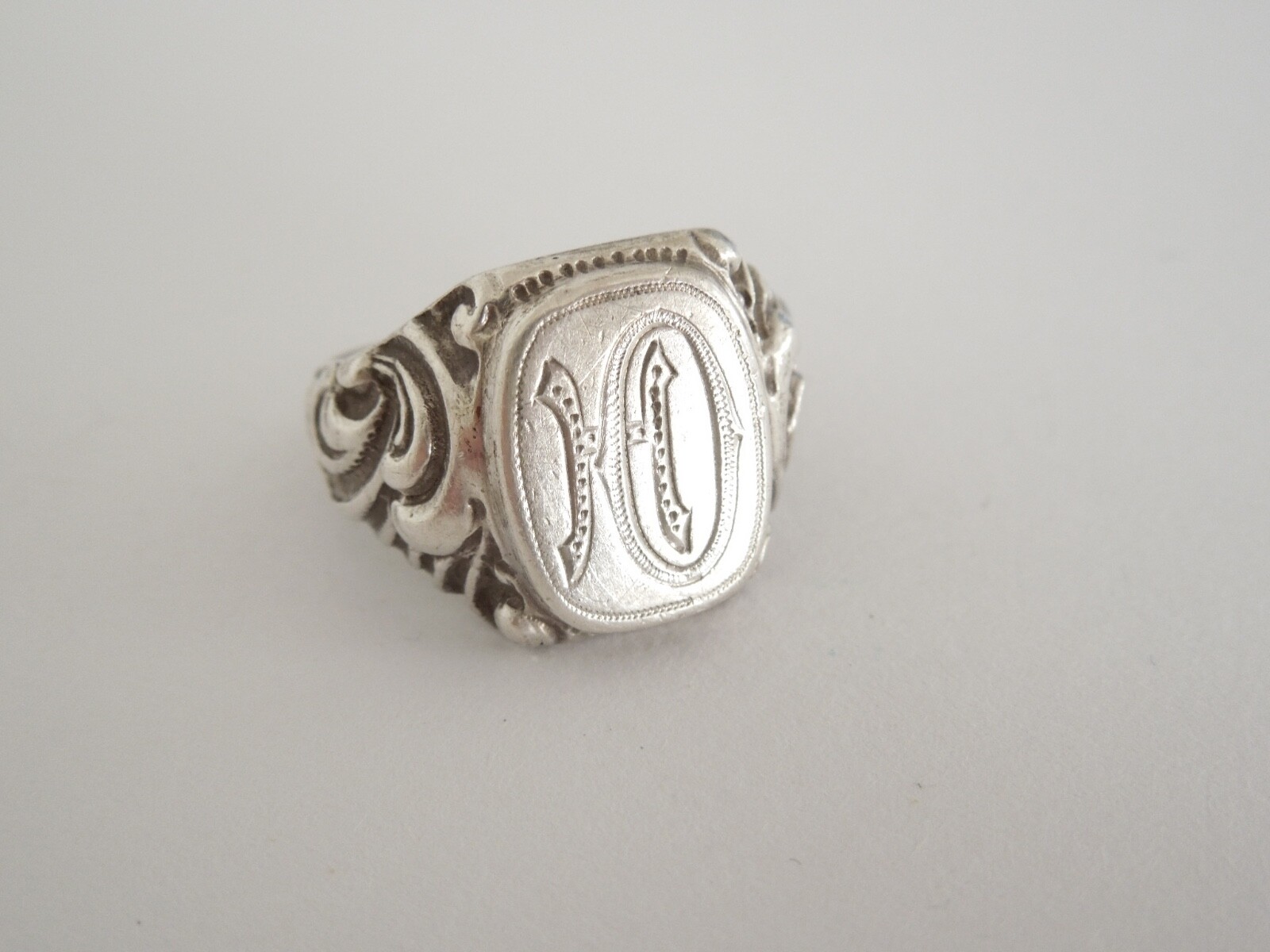 800 Silver Signet Ring Monogram HO OH 7.7 g/Size 51