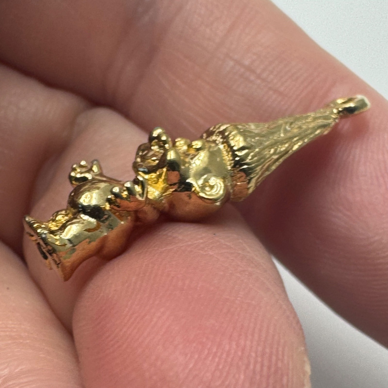 Vintage Troll Doll Charm Pendant 1980s Gold Tone Whimsical Novelty