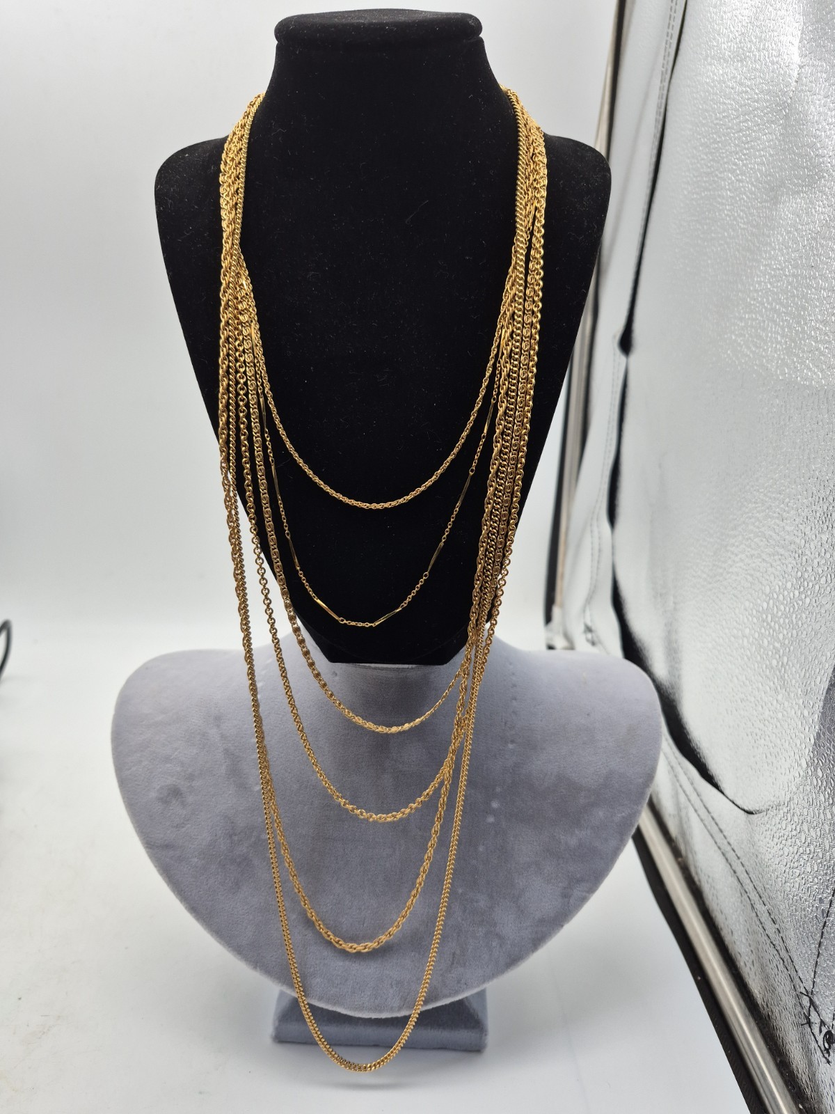Vintage Monet Gold Tone Multi Strand Chain Necklace 17in Signed Statement