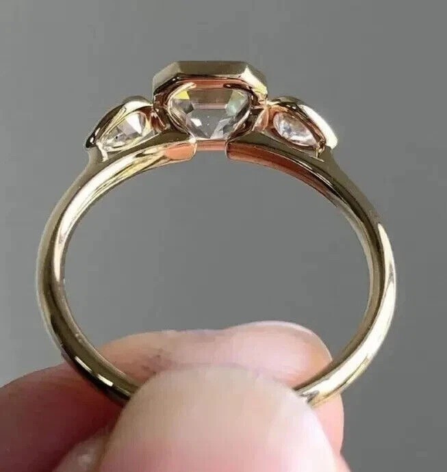 2.50Ct Asscher Lab Created Diamond 3-Stone Anniversary Wedding 14K Gold FN Ring