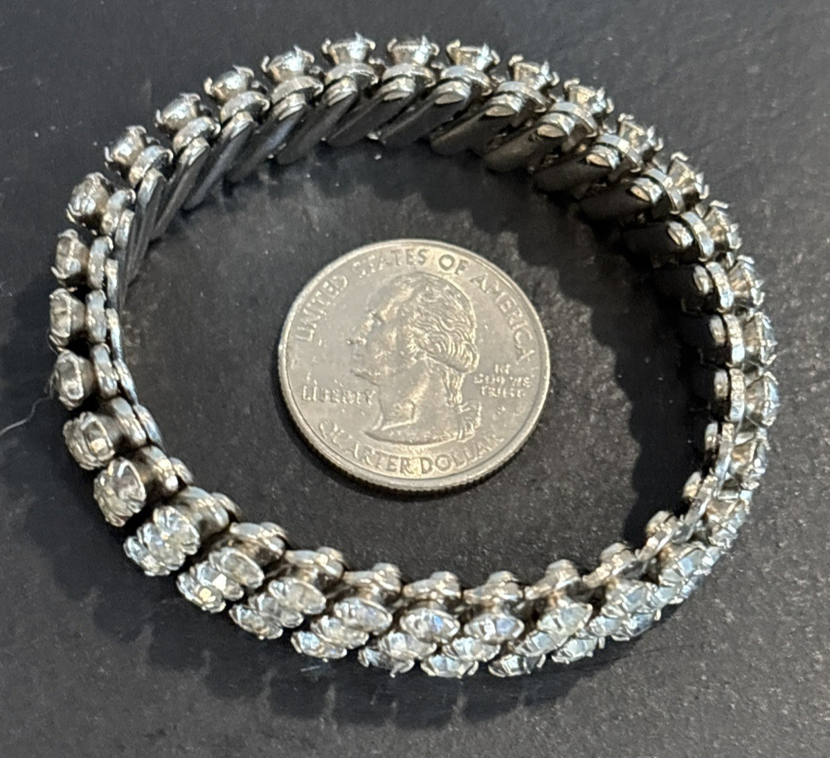 3 Crystal Rhinestone Prong Expansion Stretch Bracelets 1950’s Hong Kong Japan