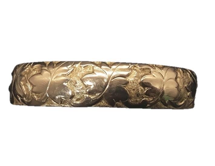 Antique Art Nouveau Edwardian Yellow Rolled Gold Bates Bangle Bracelet 29 Grams