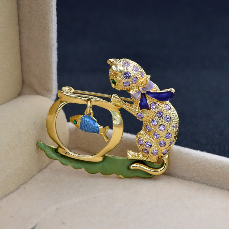 Cute Rhinestone Cat Brooch Kids Animal Pin Jewelry Winter Accessories Ornament