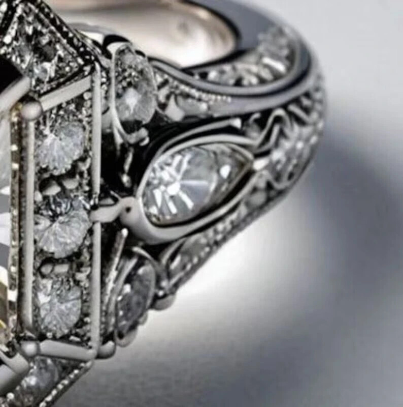 Art Deco Style 2.55Ct Asscher Cut Lab Created Diamond Engagement 925 Silver Ring