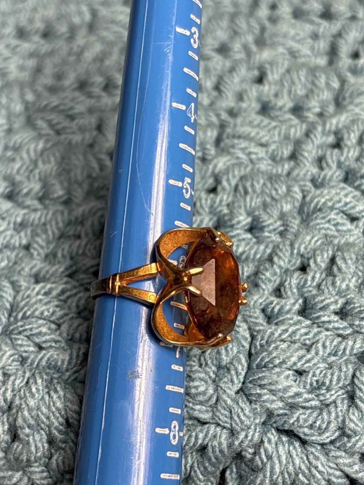 Vintage Direction One Ring Size 6.75 Goldtone Brown Faceted Glass Worn