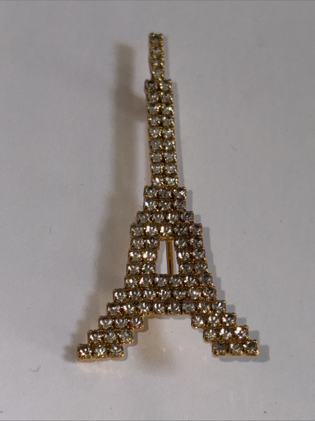 Dorothy Bauer Pin Eiffel Tower Austrian Crystals Gold-tone Metal 2 1/4 Inches