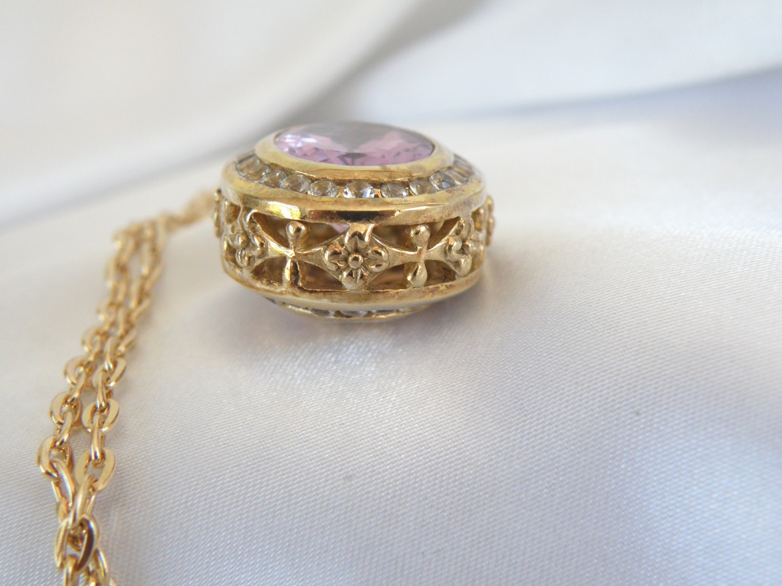 Vintage Sterling Silver 925 Gold on Large Reversible Amethyst Pendant Necklace