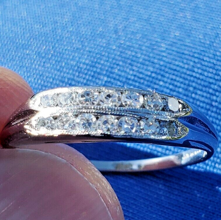 Original EARTH MINED DIAMOND Band Double Row Antique PLATINUM Anniversary Ring 7