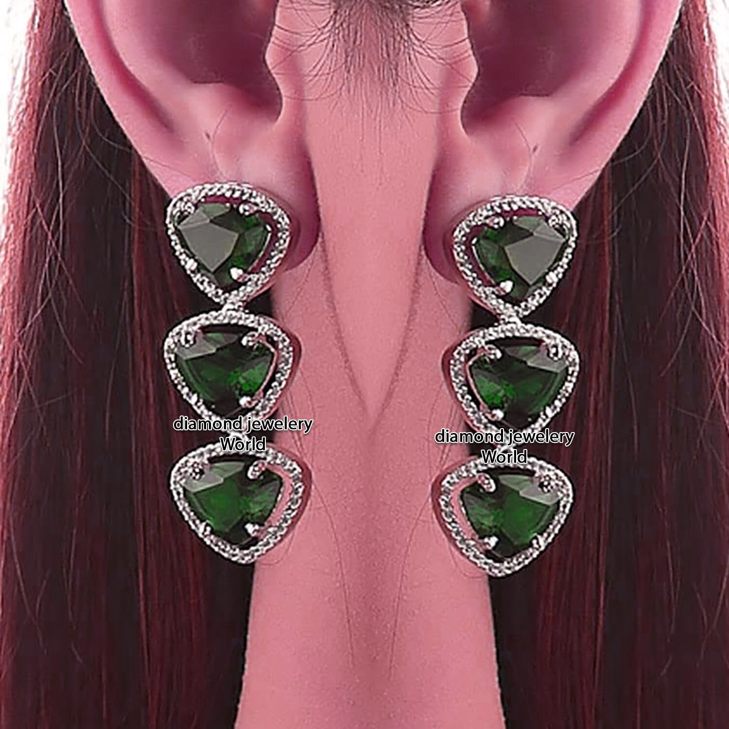 Vintage 1.85ctw Rose Cut Diamond Emerald Studded Silver Gorgeous Earring Jewelry