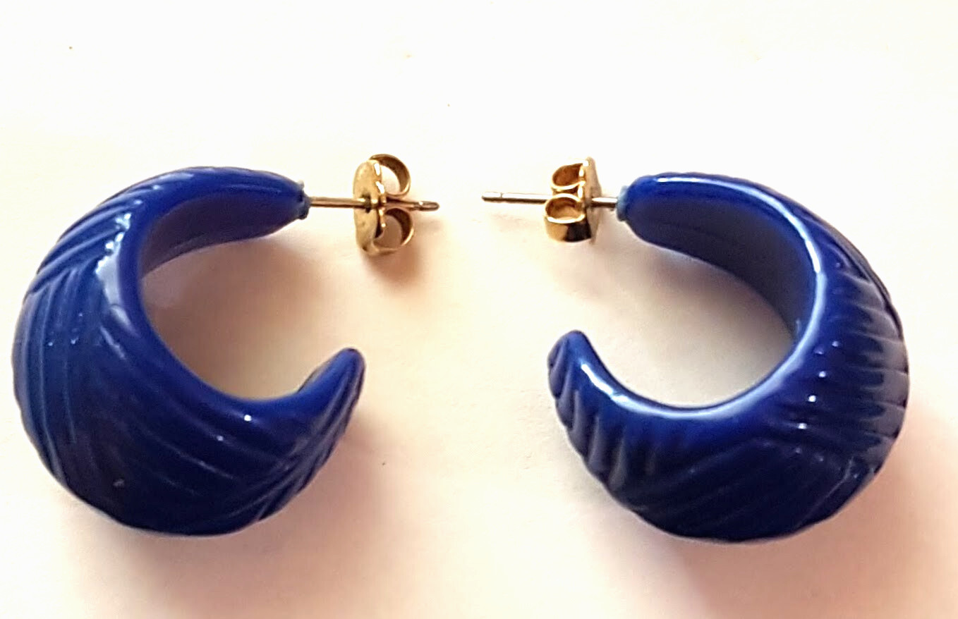 Avon Marrakesh Pierced Earrings 1988 VTG Hypo-Allergenic Nickel Free Blue Hoops