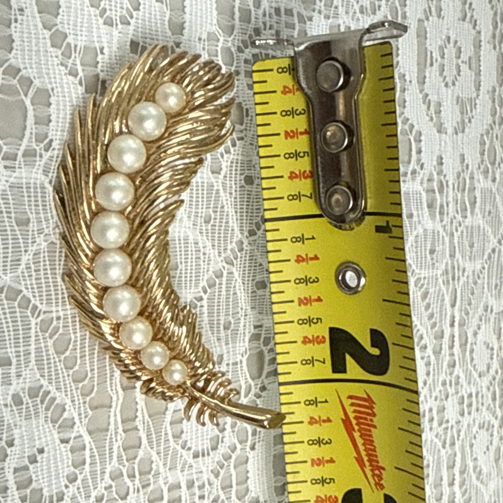 Crown Trifari Gold Tone Faux Pearl Brooch Signed