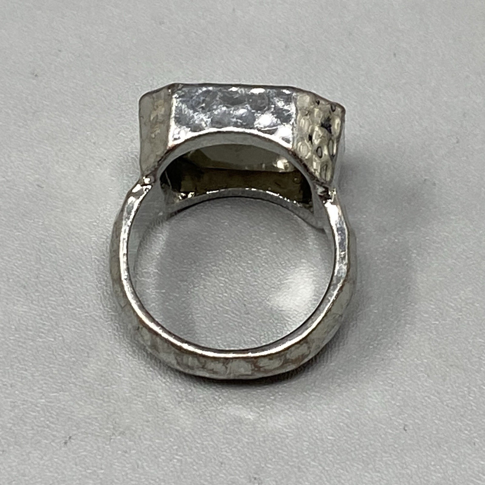 Large Rhinestone Ring Clear Glass Silver Tone Band Bezel Set Wide Band Sz 7.75