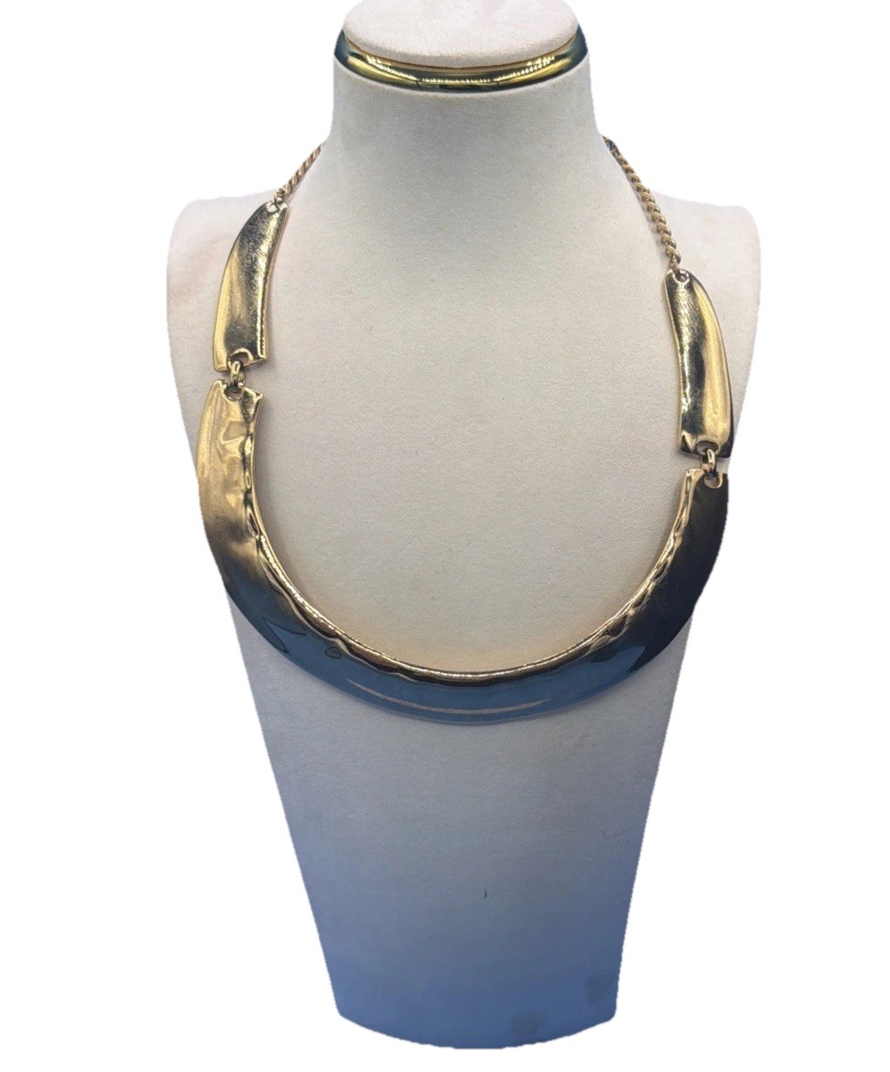 Vintage P&Y Brushed Gold‑Tone U‑Shaped Choker Necklace • Chic Retro Modernist