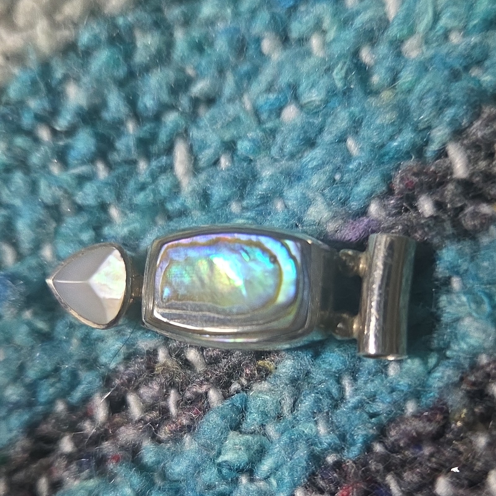 Sajen Signed 925 Sterling Silver Abalone Shell & Mother of Pearl Bezel Pendant
