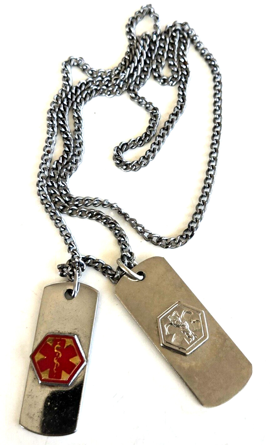 Vintage Medical Caduceus Id Dog Tag 2 Pendant Necklace Diabetic Penicillin