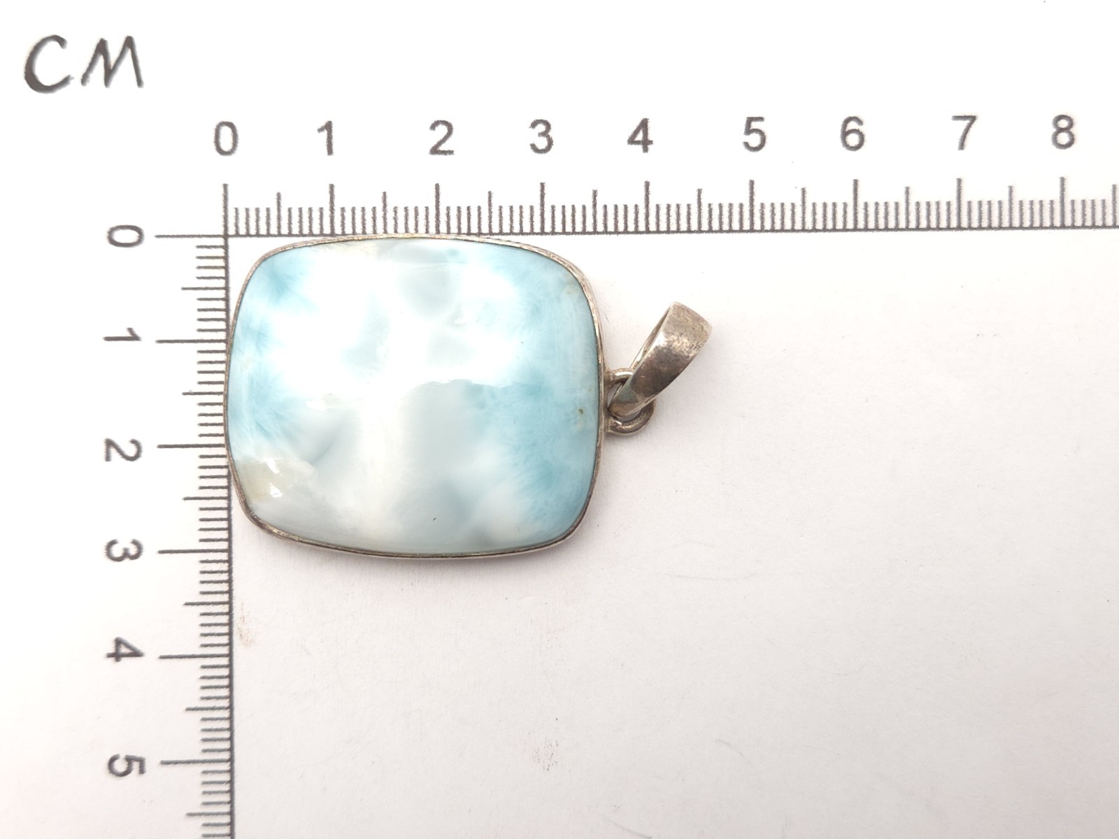 Vintage Sterling Silver Light Blue Larimar Stone Rectangle Square Large Pendant