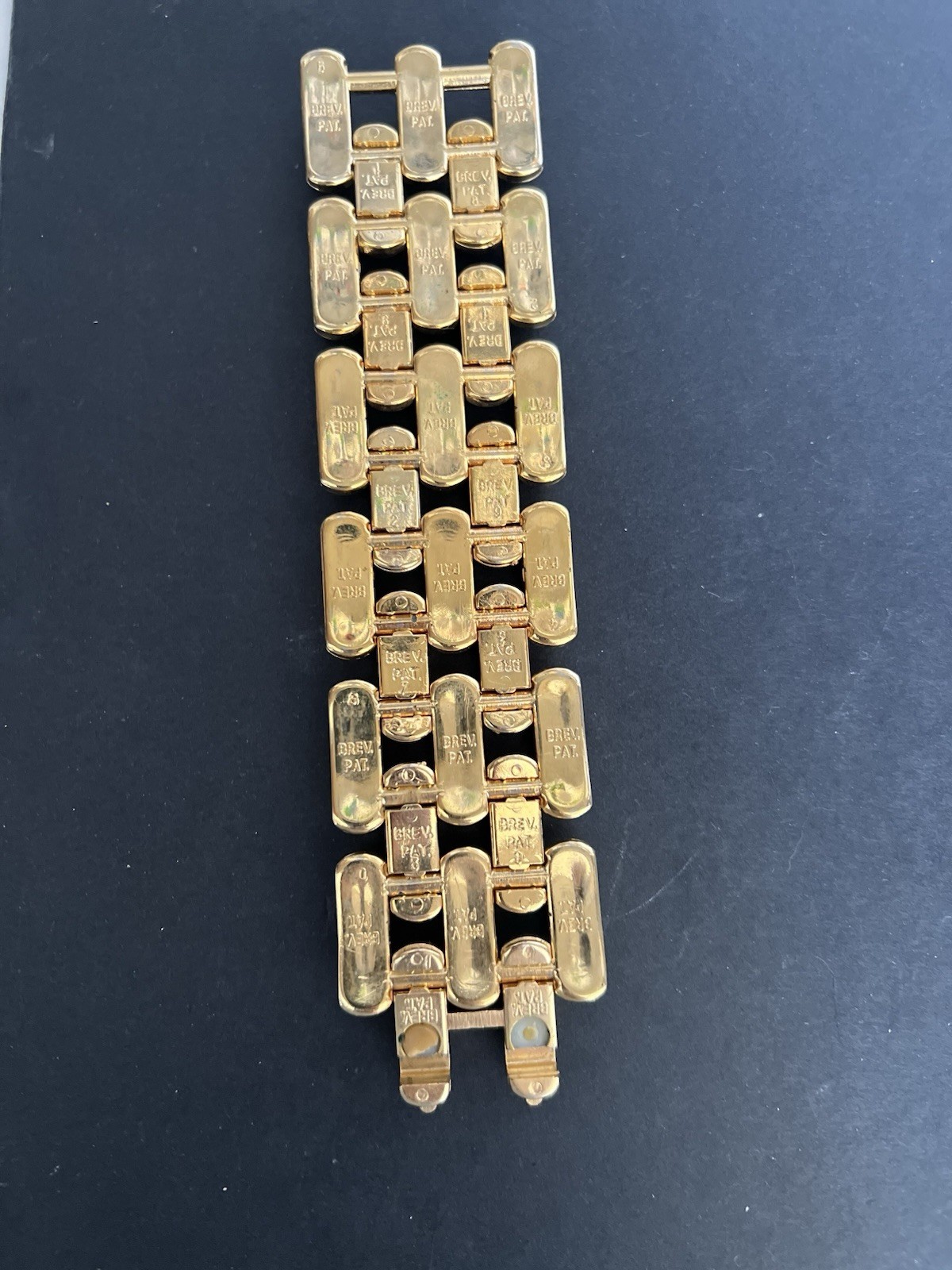 Vtg Italian Bracelet Brev. Pat. gold Plate 1960s Mid Century 8″ (CLASP DAMAGED)