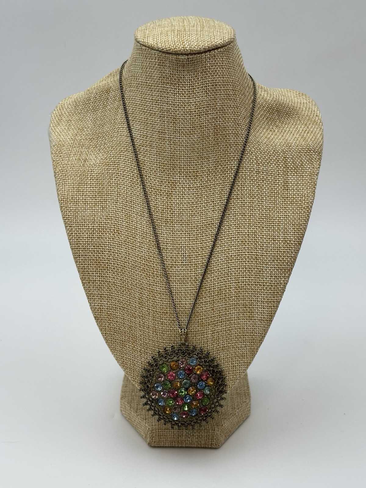 Little Nemo Rhinestone Pendant Necklace 1940s Pot Metal 18 In Beautiful Vintage