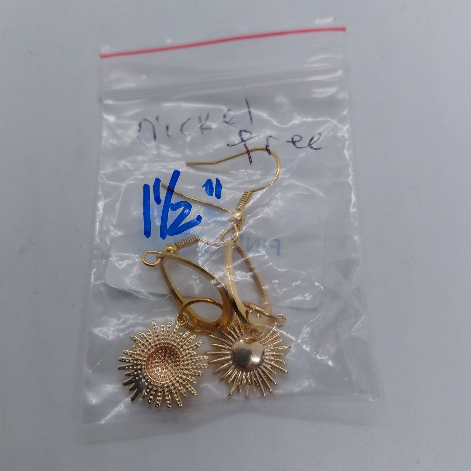 Sun earrings gold tone handmade nickel free wires